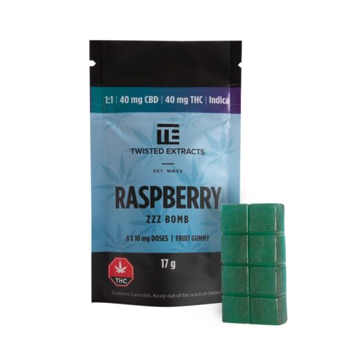 CBD/THC Jelly Bomb (Raspberry) – Twisted Extracts – 40mg THC / 40mg CBD